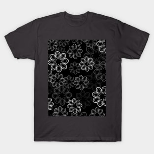 Neon Floral White on Black T-Shirt